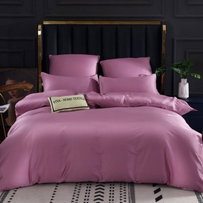 Розовый комплект постельного белья сатин простынь на резинке