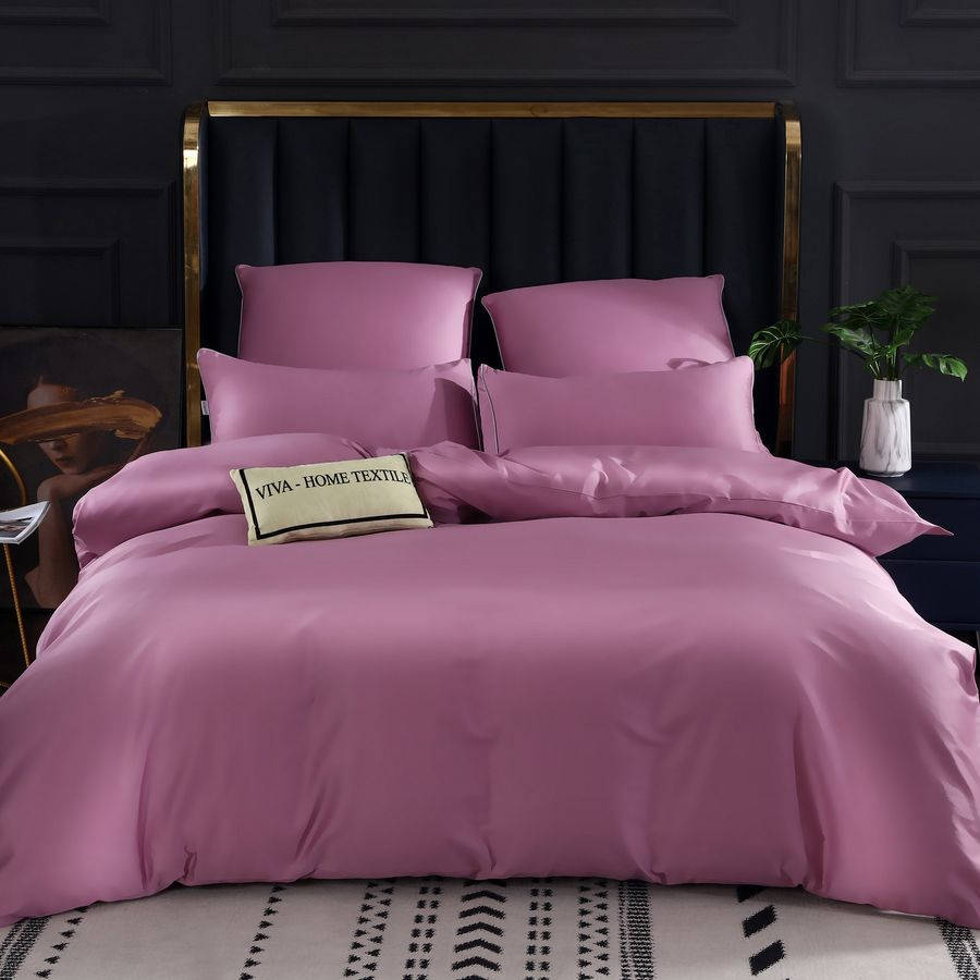 Розовый комплект постельного белья сатин