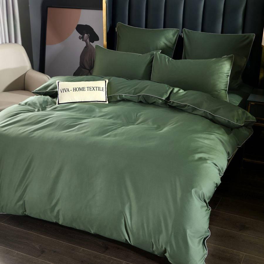 Зеленый комплект постельного белья простынь на резинке
